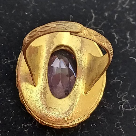 Victorian Brass Deep Purple colored Rhinestone Ring - Picture 5 of 13